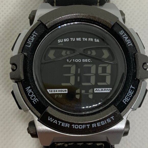 Men digital watch 43mm alarm chrono gray 100MWR silver tone nylon band running - Picture 3 of 7